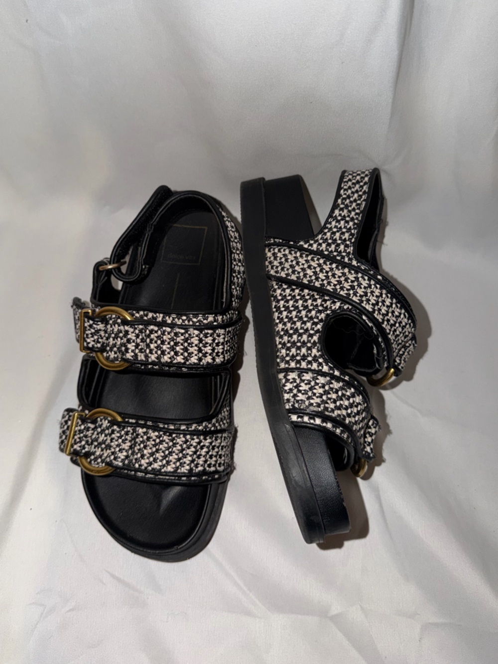 Dolce Vita Black Woven Sport Sandals Double Strap Buckle Womens Platform Comfort